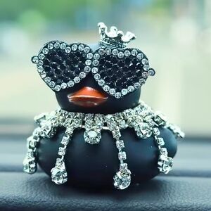 Luxury Black Rubber Duck Dashboard Sitter Simulated Crystal Embellishments Jeep